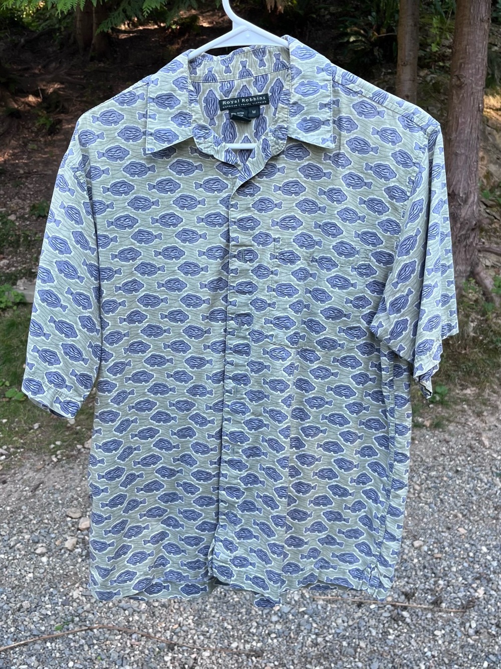 Royal Robbins Light Green and Blue Short-Sleeve Button-Down Shirt